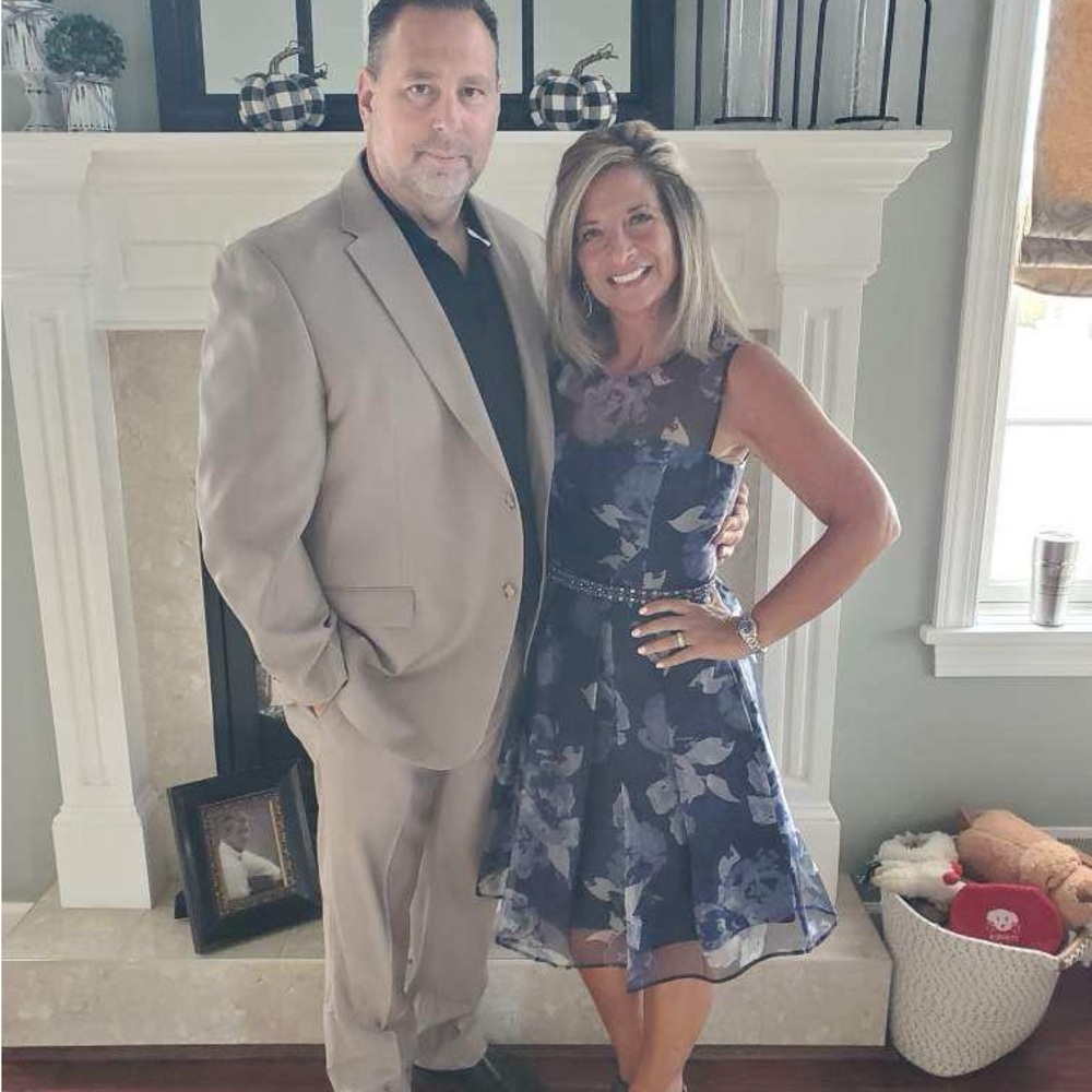 Eliza J Navy and Silver Floral Formal Dress